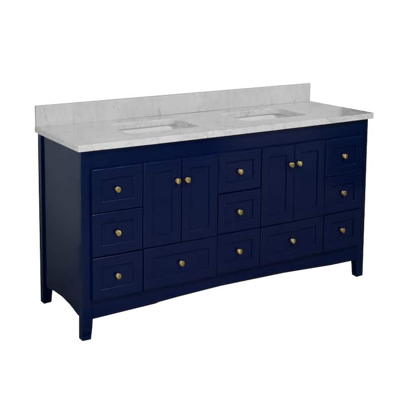 KitchenBathCollection Abbey 72" Double Bathroom Vanity with Carrara Marble Top