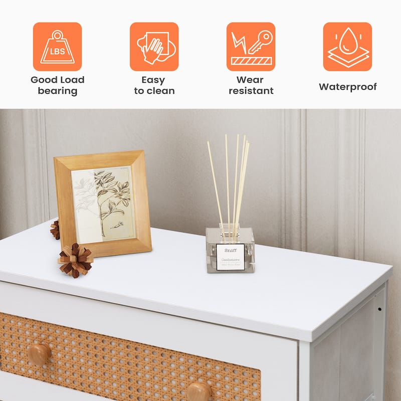 5-Drawer Closet Dresser Chest PE Rattan Storage Tower Organizer Cabinet