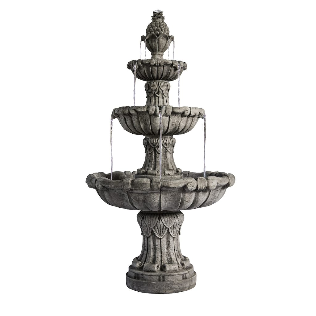 XBrand 58.3" 3-Tier Outdoor Freestanding Water Fountain - Classic Leaf Design, Gray Resin