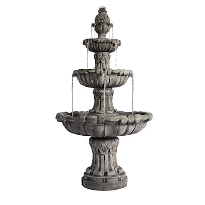 XBrand 58.3" Leaf Classic Bird bath Water Fountain, 3-Tier, Outdoor Garden, With Pump, Resin, Gray
