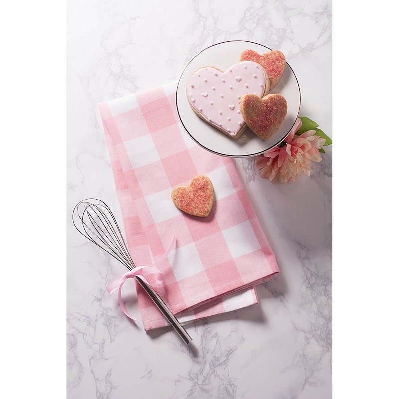 Set of 3 Pale Pink White Buffalo Checkered Rectangular Dishtowels 30"