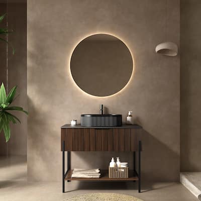 36" Sintered Stoned Countertop Bathroom Vanity Cabinet with Oval Sink - 36 Inch
