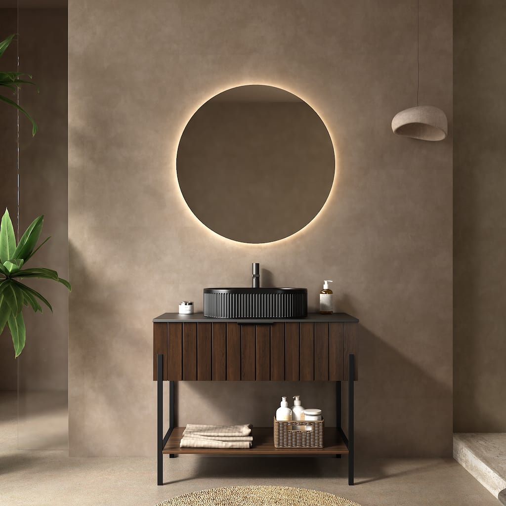 High Quality Bathroom Vanity Cabinets with Oval Basin Open Shelves