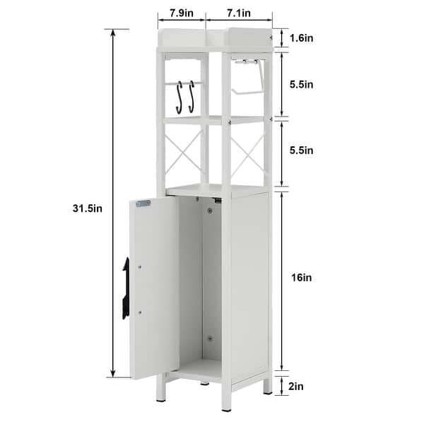 dimension image slide 0 of 4, Slim Bathroom Cabinet Small Bathroom Storage Corner Floor Cabinet with Magnetic Doors and Shelves Toilet Paper Holder