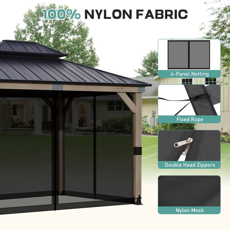 Aoodor Universal 12 x 14 ft. Gazebo Replacement Mosquito Netting Screen 4-Panel Sidewalls (Only Netting)