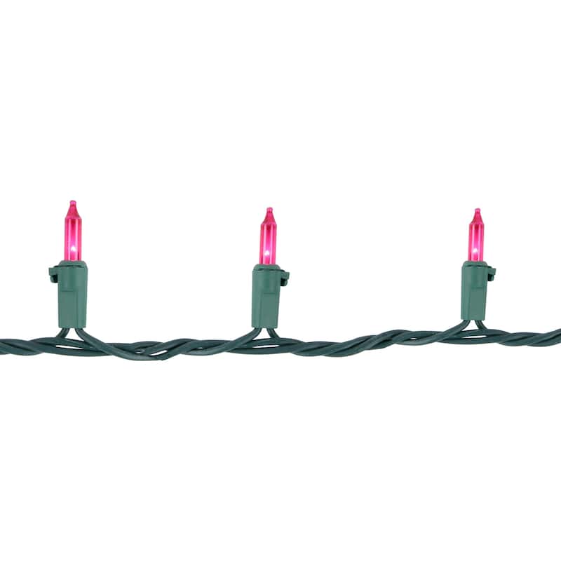 100ct Pink Mini Christmas Light Set 20.25ft Green Wire - 20.25'