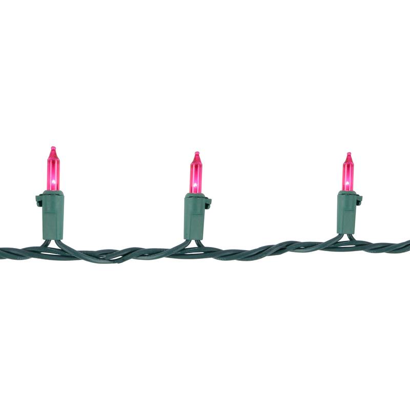 Mini Christmas Light Set - Pink - 34' Green Wire - 100ct