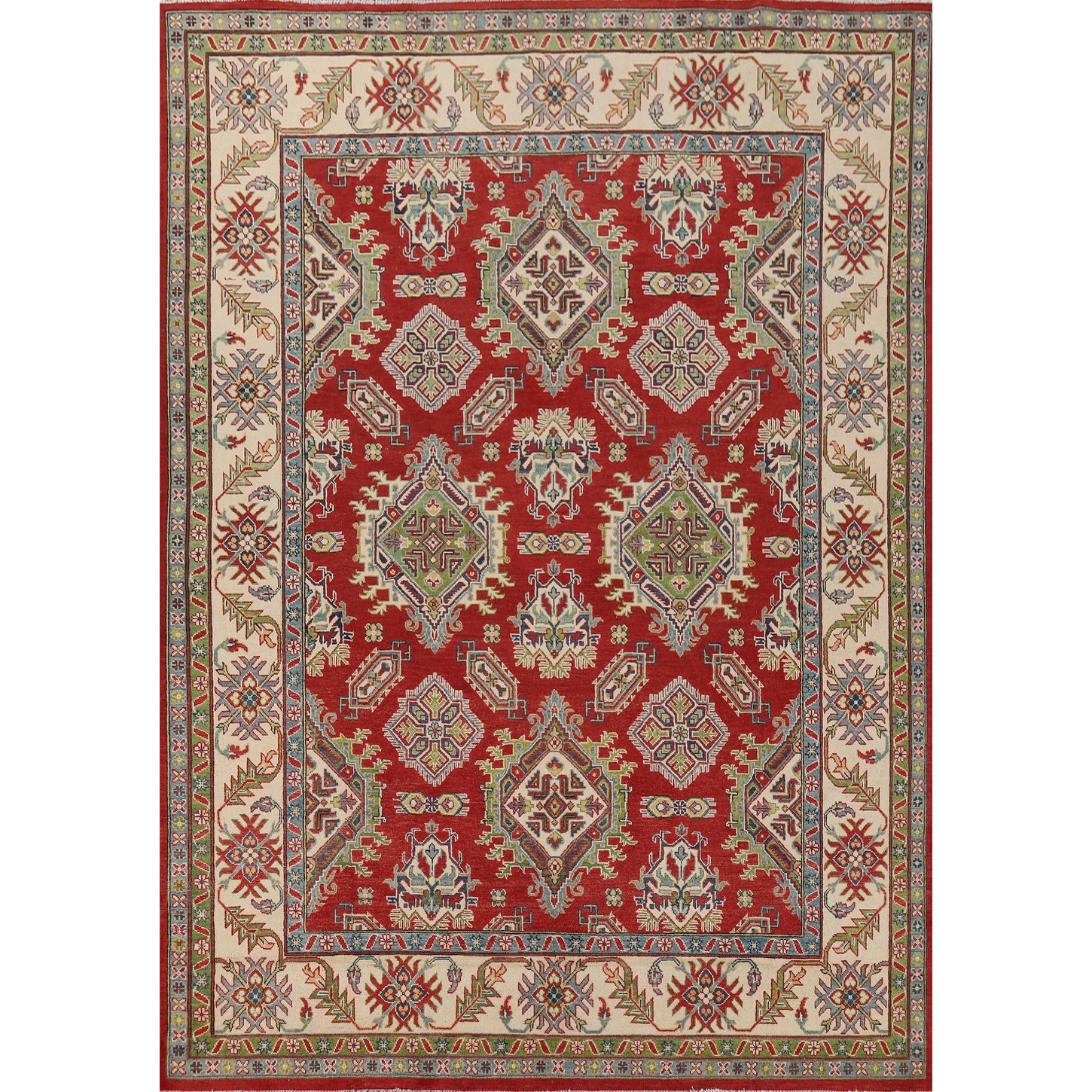 Hand Knotted Oriental 100% Wool Carpet Traditional Geometric Red Kazak Area Rug - 10' 0'' X 7' 11''