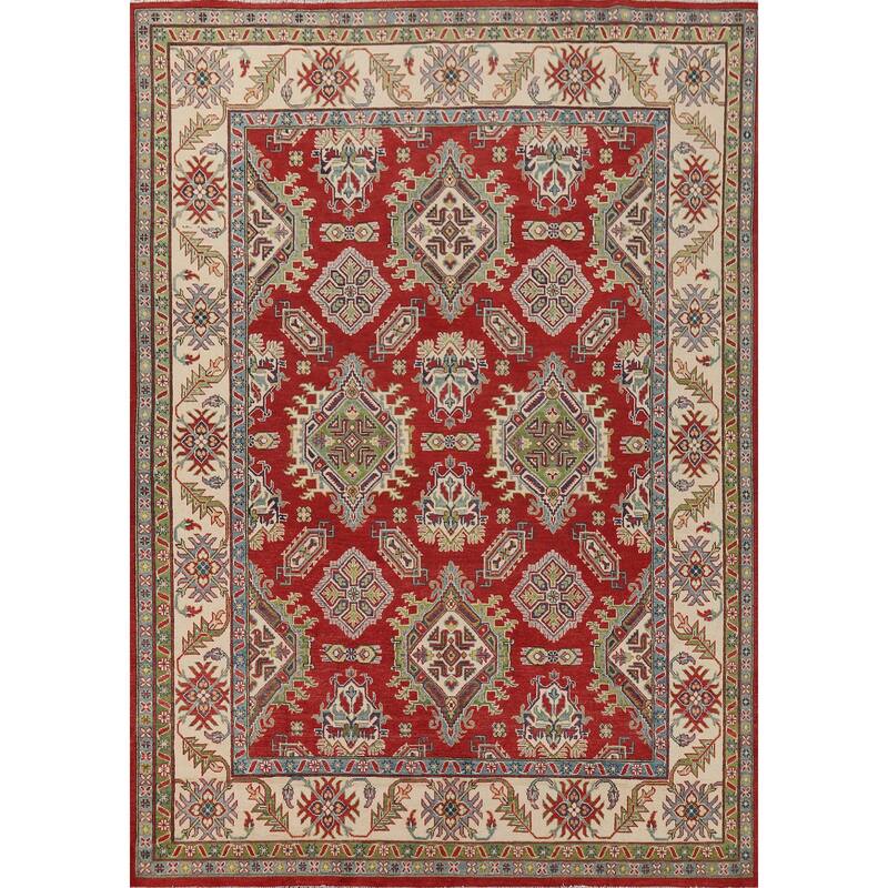 Hand Knotted Oriental 100% Wool Carpet Traditional Geometric Red Kazak Area Rug - 10' 0'' X 7' 11''