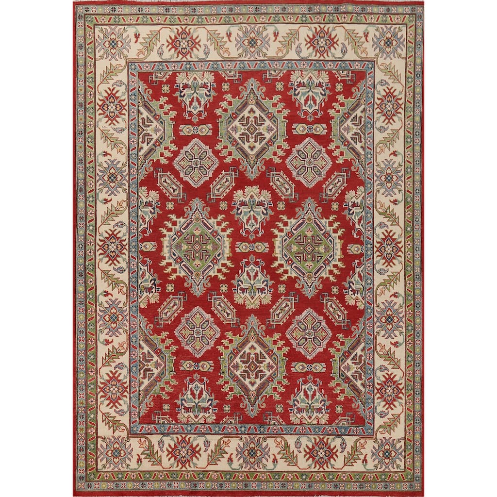 Hand Knotted Oriental 100% Wool Carpet Traditional Geometric Red Kazak Area Rug - 10' 0'' X 7' 11''
