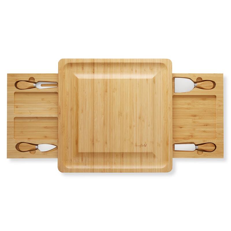 Bamboo Cheese Board Gift Set with 2 Trays and 4 Knives - Small