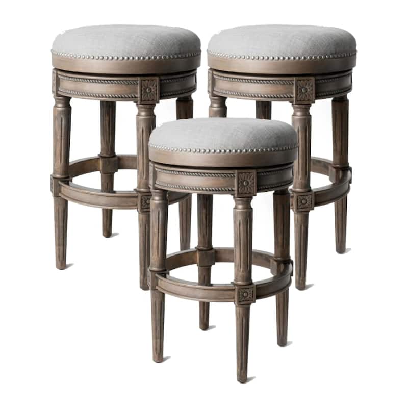Maven Lane Pullman Backless Swivel Kitchen Stool - Set of 3 - Reclaimed Oak - Bar Height