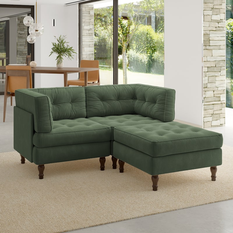 Oversized Sofa Corduroy Tufted Modular Sectional Set - Green-3 peice - Reversible