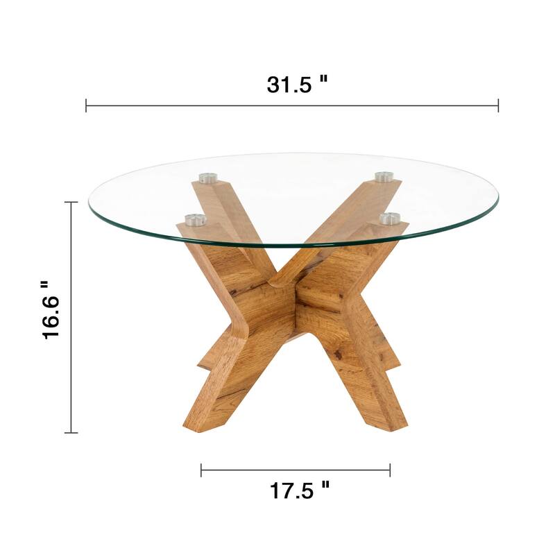 ivinta Round Glass Coffee Table, 31.5" Modern Small Center Table with Tempered Glass Top and MDF Legs