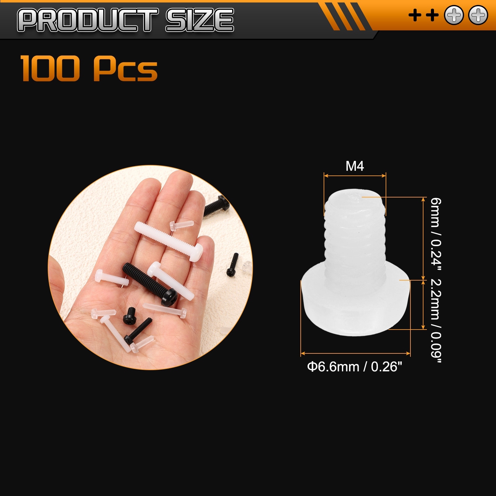 Threaded Nylon Phillips Cross Pan Head Machine Screws Bolts Nuts