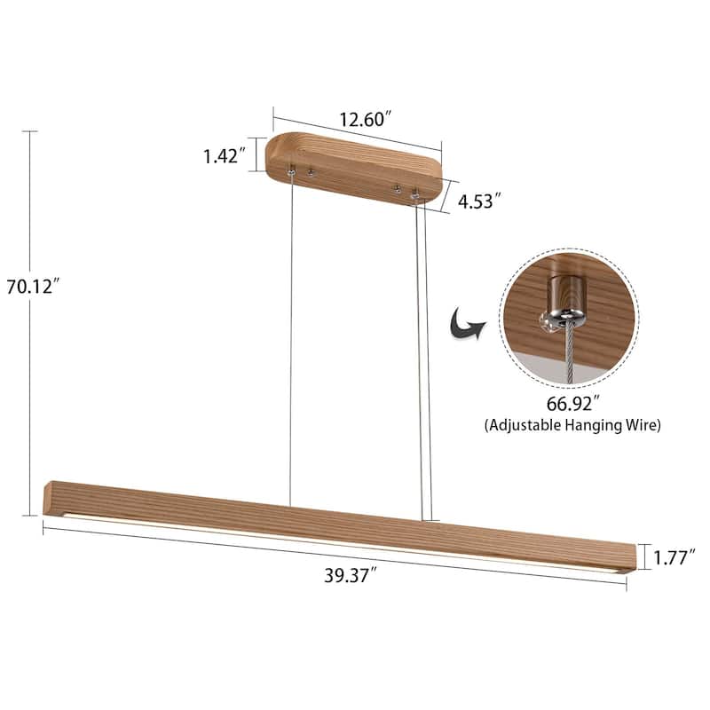 Starsky 1-Light Farmhouse Rustic Wooden Integrated LED Linear Kitchen Island Light 3000K Warm Light Chandelier