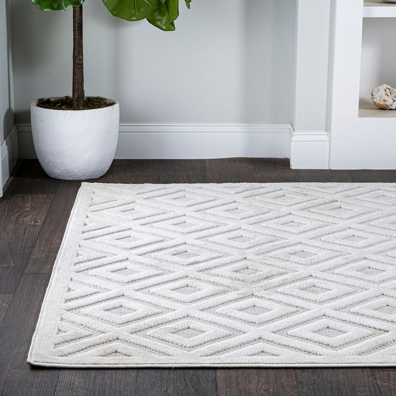JONATHAN Y Ankara Neutral Diamond Trellis Indoor/Outdoor Area Rug