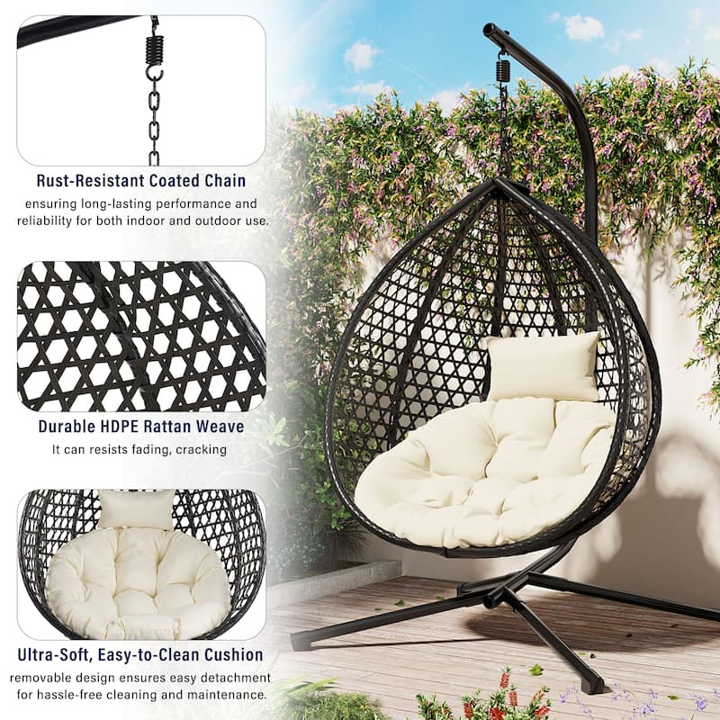Sturdy Hammock Chair with Stand, Durable Hanging Egg Chair with Rattan Weaving,Comfortable chairs with Soft Removable Cushion