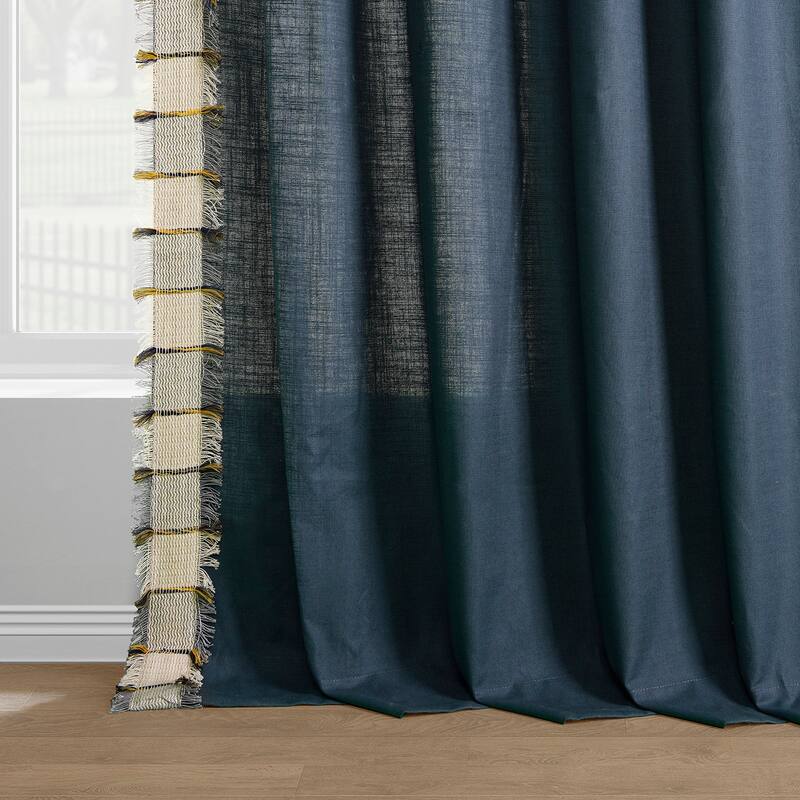 Exclusive Fabrics Bordered Textured Cotton Curtains For Bedroom & Living Room Curtains - Single Panel Drapes