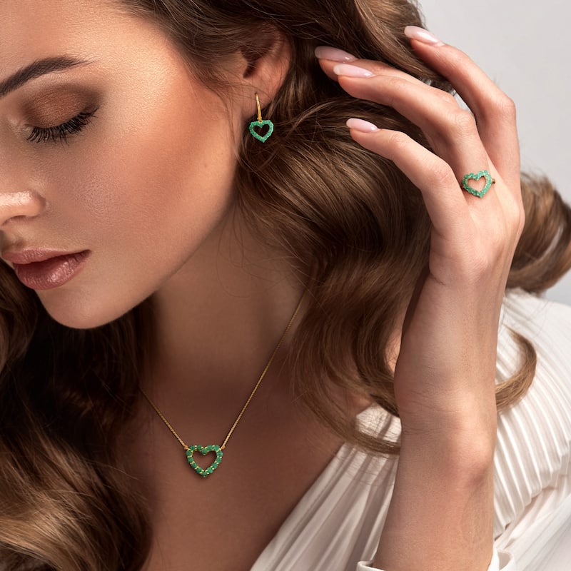 Miadora 2 1/4ct TGW Emerald 3-Piece Jewelry Set - Heart Necklace Earrings Ring 10k Yellow Gold