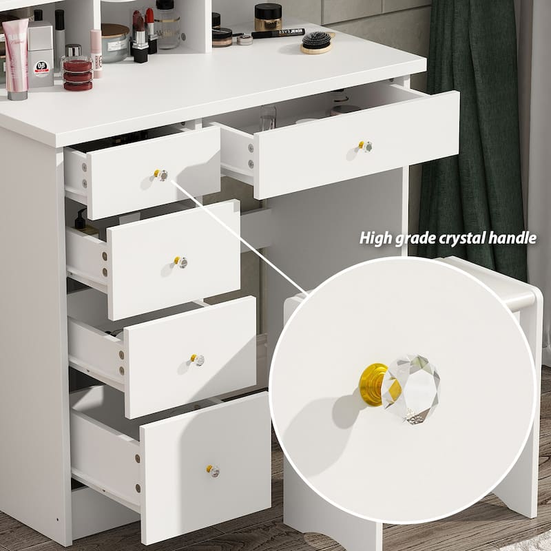 31.5" Wide Dresser Makeup Vanity With Stool and Touching Light Mirror - 31.5"W
