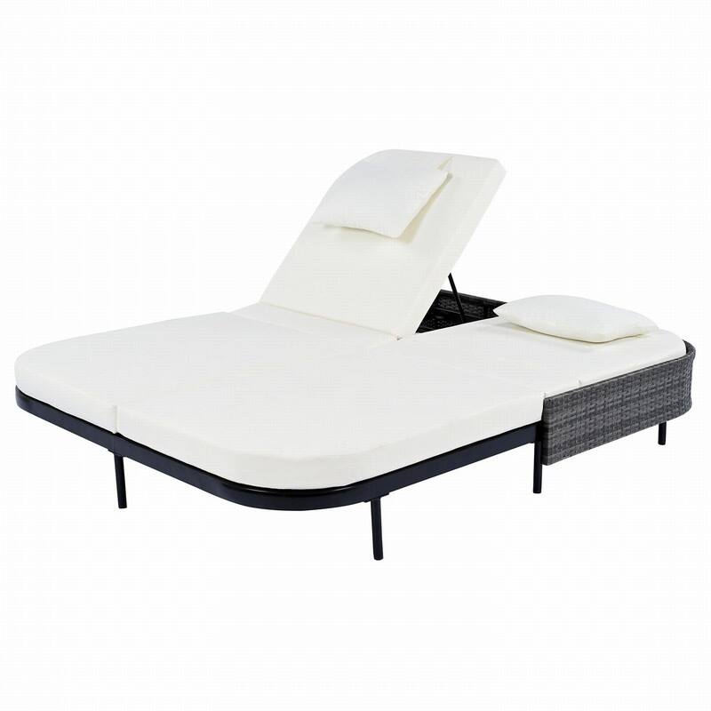 Rattan Outdoor Daybed Double Patio Chaise Lounge with Removable Cushions