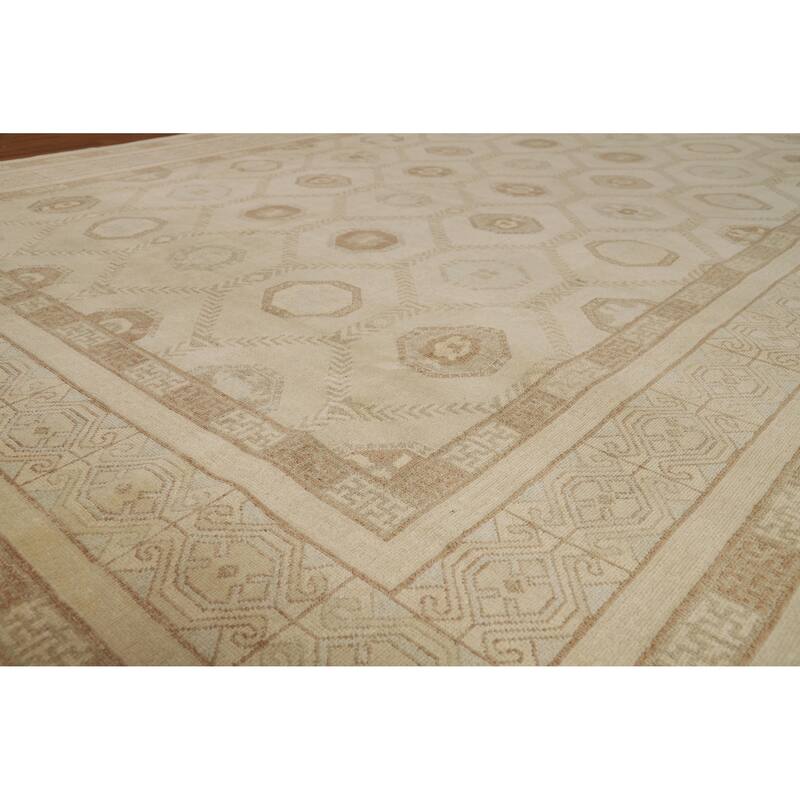 All-Over Vegetable Dye Khotan Turkish Area Rug Handmade Wool Carpet - 8'11" x 11'10"