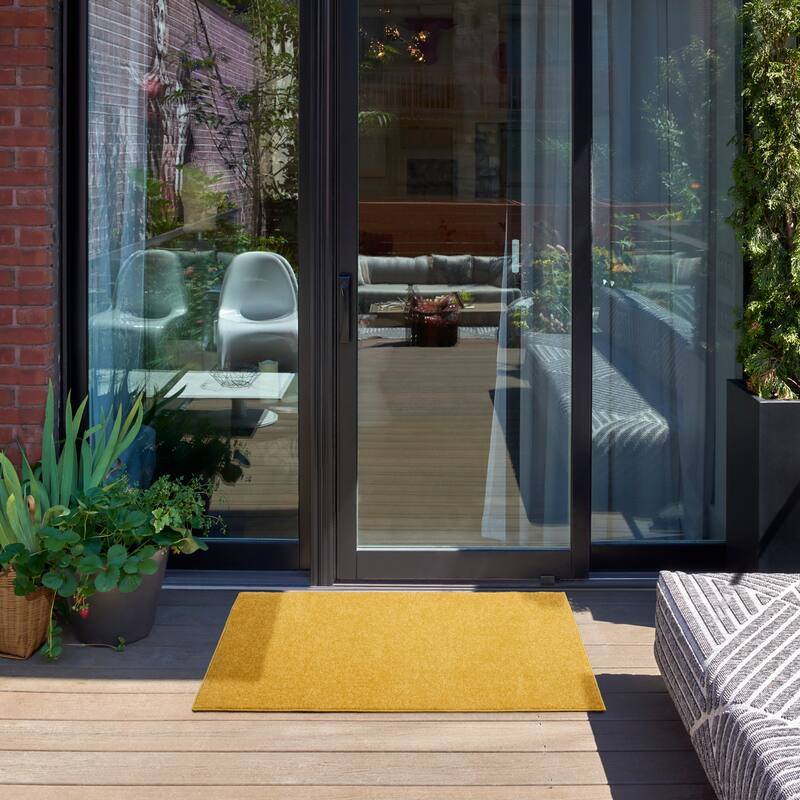 Nourison Essentials Solid Contemporary Indoor/Outdoor Area Rug - 2' x 4' Runner - Yellow