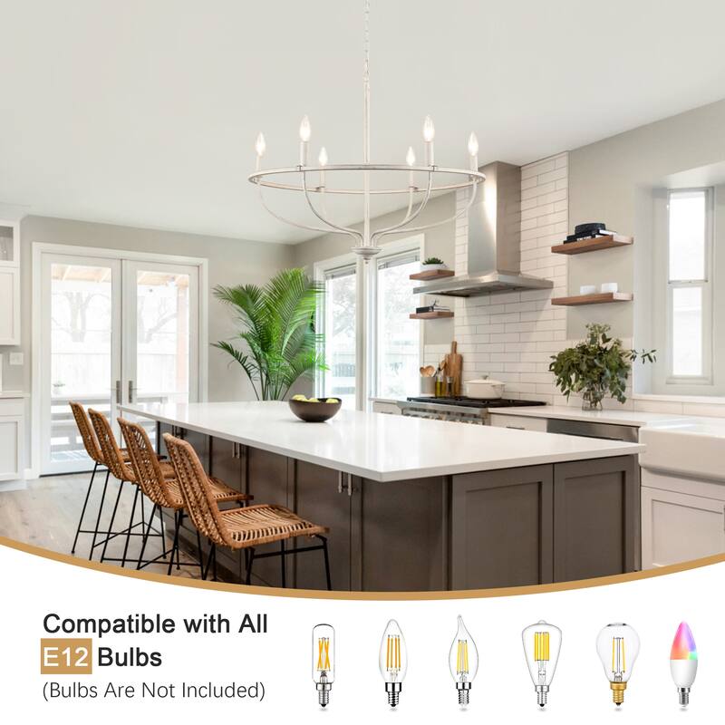 6-Light Circle Candlestick Hanging Linear Chandelier Lighting Island Chandelier Fixture for Kitchen Island