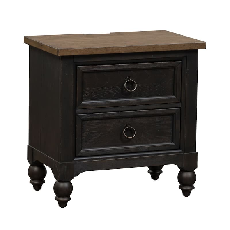 Americana Farmhouse Black 2 Drawer Nightstand with Charging Station