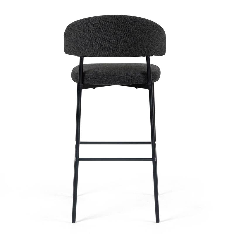 Set of 2 Bennett Black Boucle Upholstered Fabric Bar Stool with Black Iron Legs