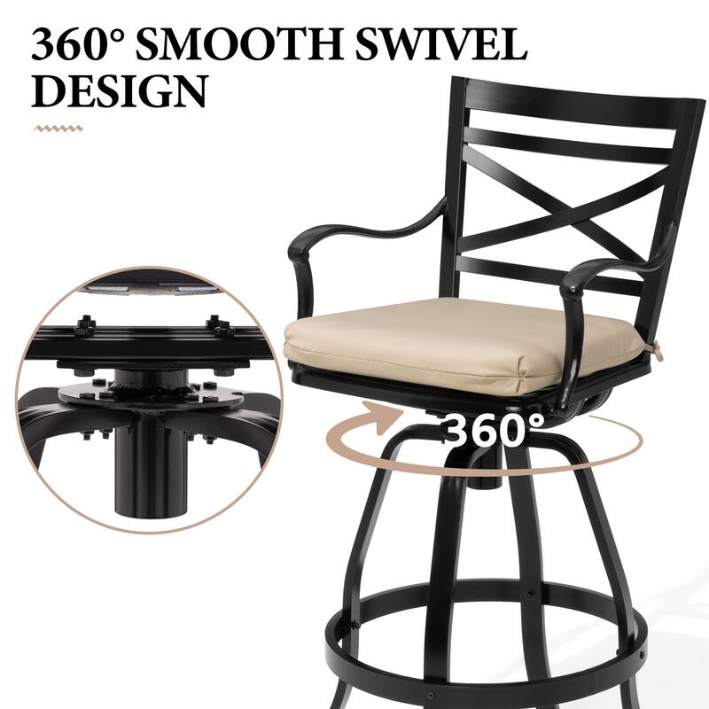 Outdoor Indoor Patio Bar Stools Aluminum Swivel Bar Chair with Sunbrella Cushion