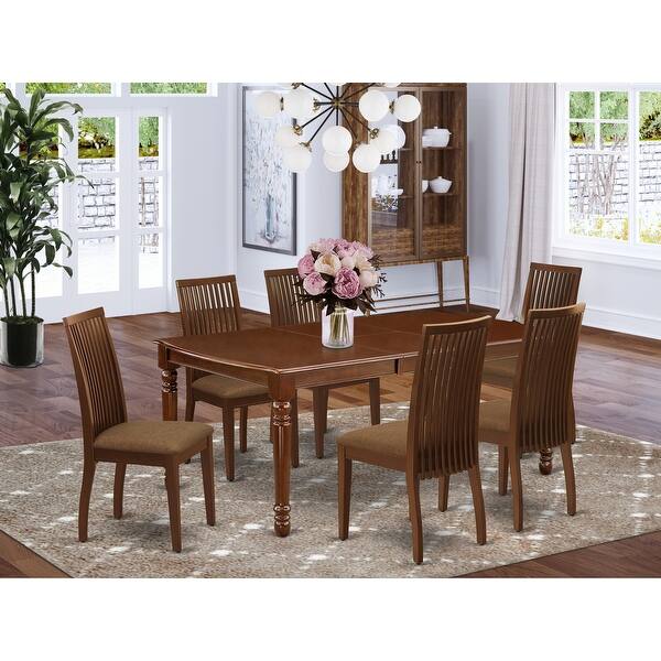 Dinette Set Includes A Rectangular Kitchen Table With Butterfly Leaf And Six Linen Seat Dining Chairs Piece Option Overstock 33896480