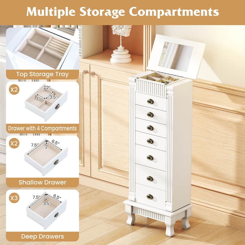 Costway Jewelry Cabinet Armoire Box Storage Chest Stand Organizer Wood - See Details