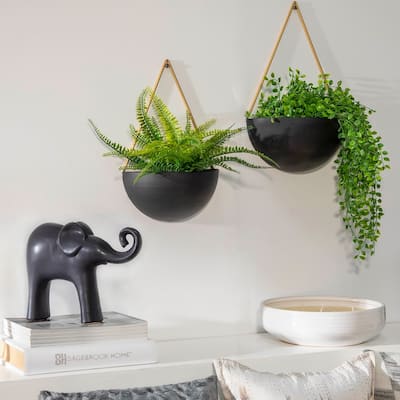 Sagebrook Home Modern Metal Half Moon Wall Planters Set of 2, Drainage Holes, Black and Gold, 12 L x 6 W x 18 H