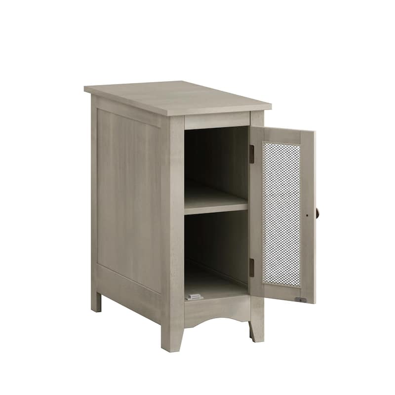 Narrow Accent Side Table with Storage Cabinet and Fixed Shelf Space Saving Design
