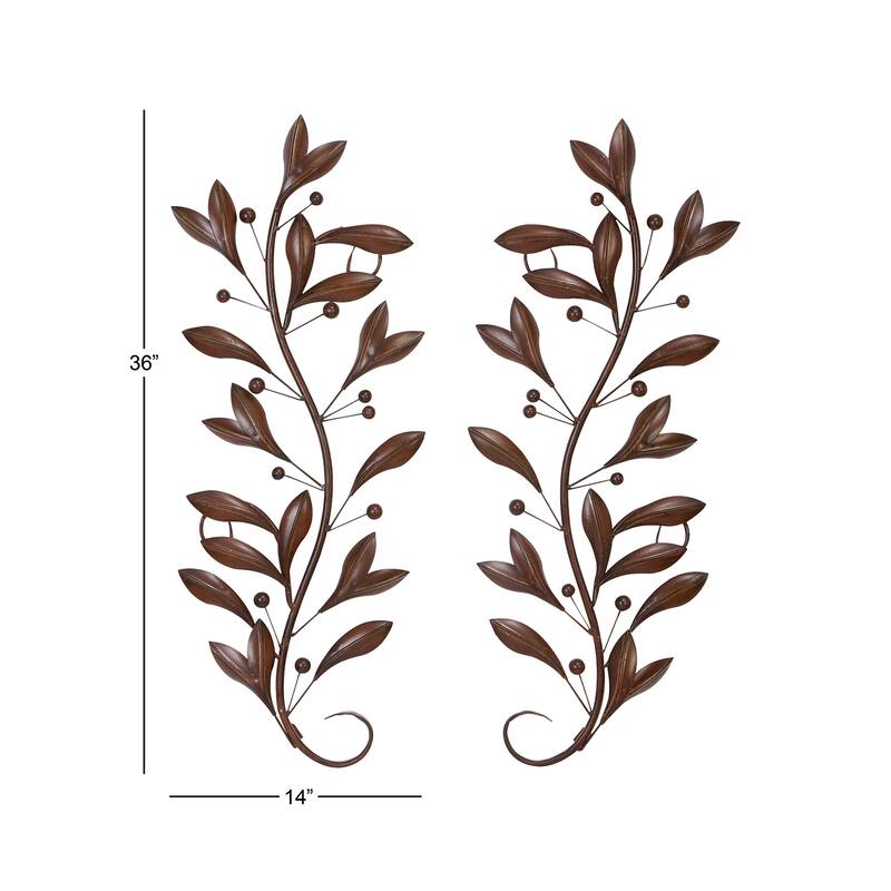 Metal Leaf Vine Home Wall Decor - Set of 2 Brown - Roche River Decor