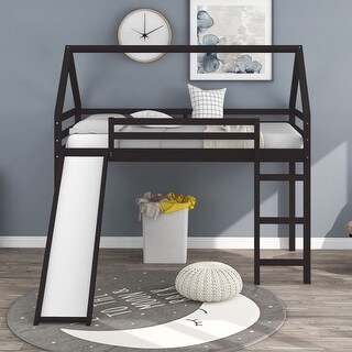 Espresso Twin Size Loft Bed with Slide House Bed with Slide