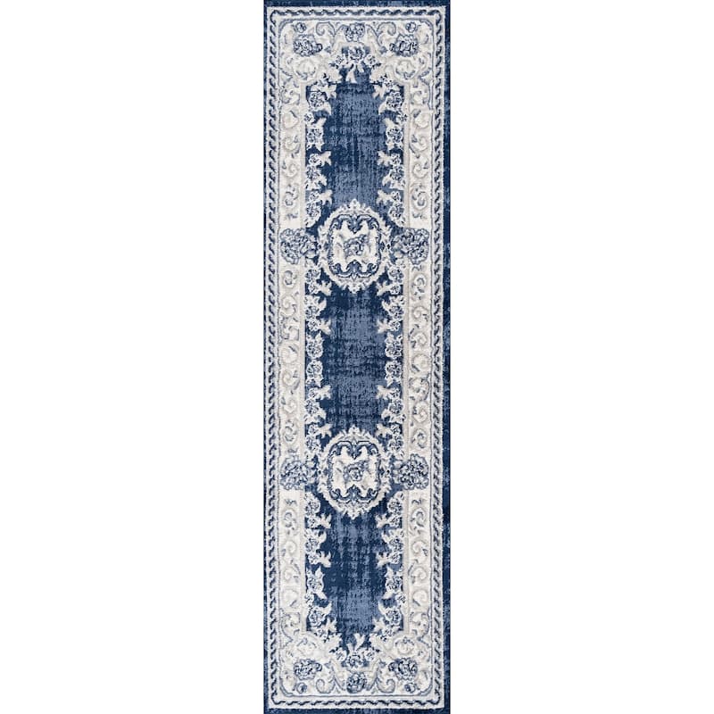 JONATHAN Y Amir Cottage Medallion Area Rug - 2 X 10 - Ivory/Navy