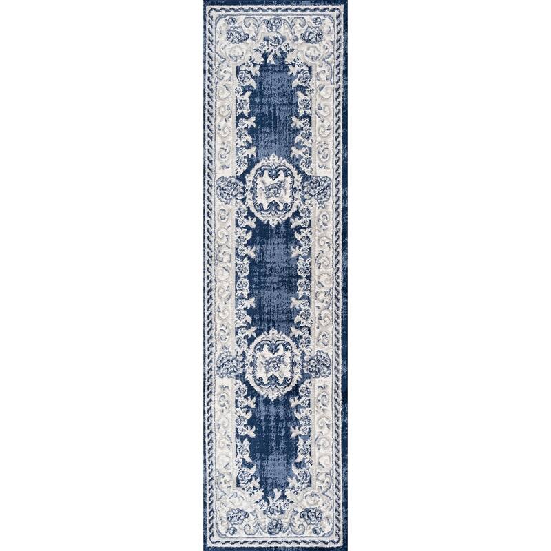 JONATHAN Y Amir Cottage Medallion Area Rug - 2 X 8 - Ivory/Navy