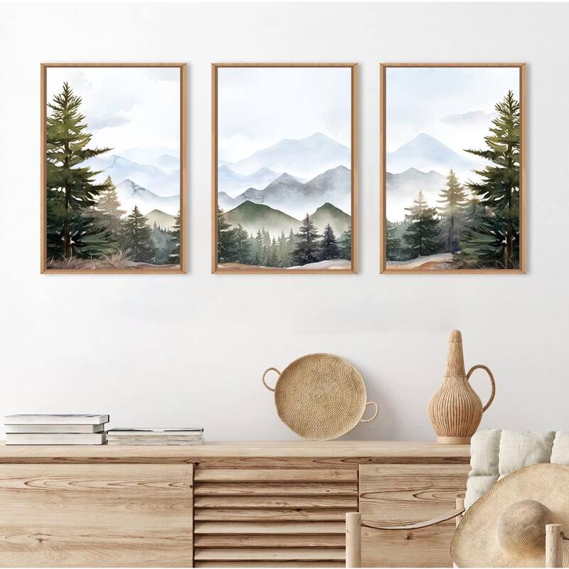 Misty Forest Wall Decor, Green Pine Tree, Nature Widerness Landscape