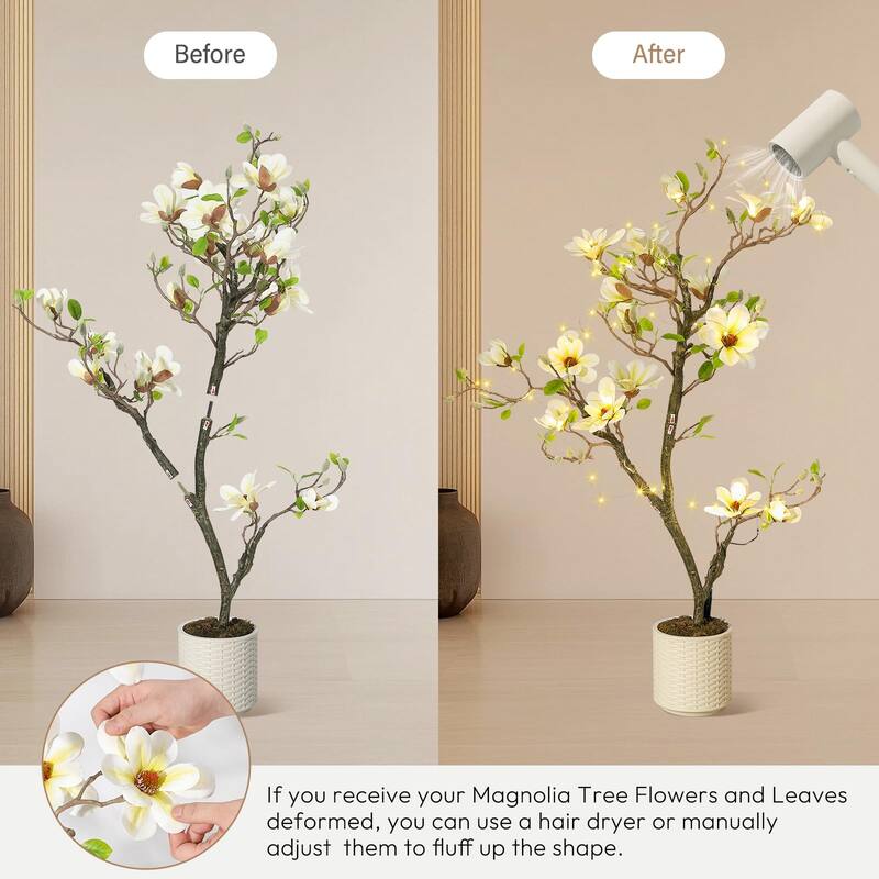 Artificial Magnolia Tree with Realistic White Flowers & Lush Green Leaves