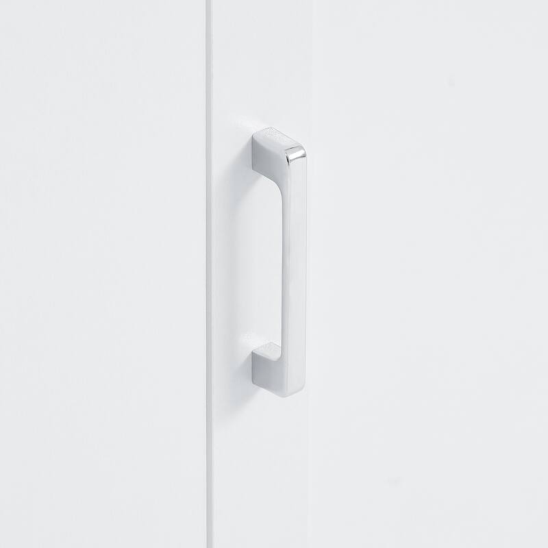 Tall Bathroom Storage Cabinet with Two Towel Hooks Adjustable Shelves and Left or Right-handed Opening Door