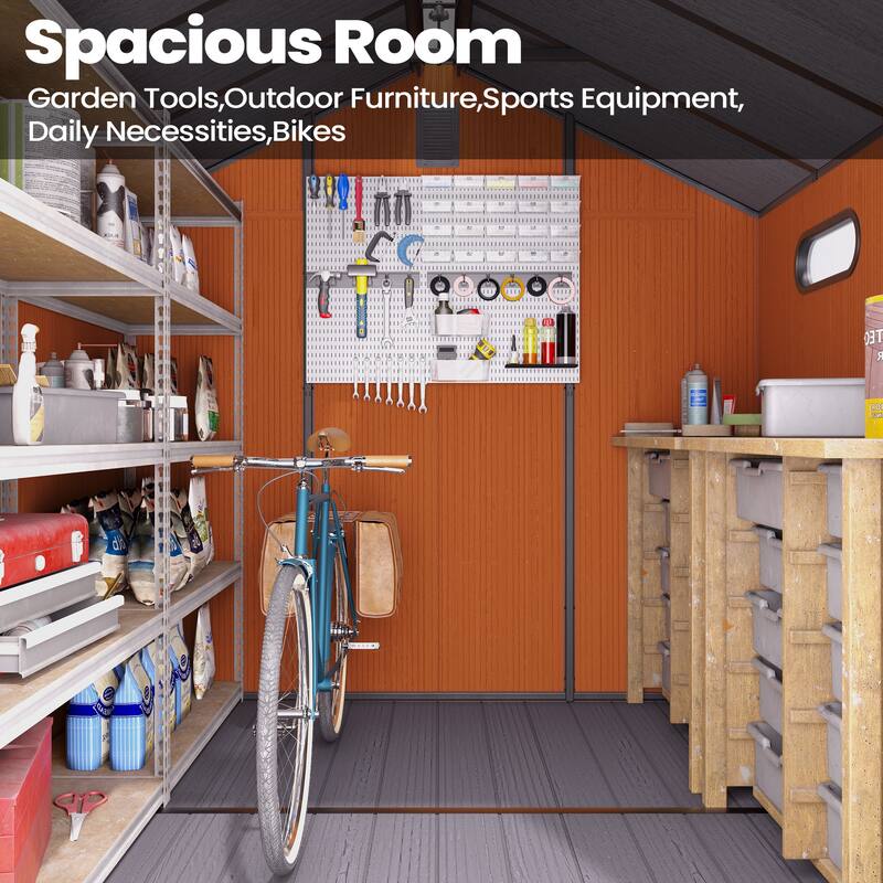 Pellebant 8X8/8X10/8X12 FT Resin Outdoor Storage Shed with Floor for Patio Furniture and Tools