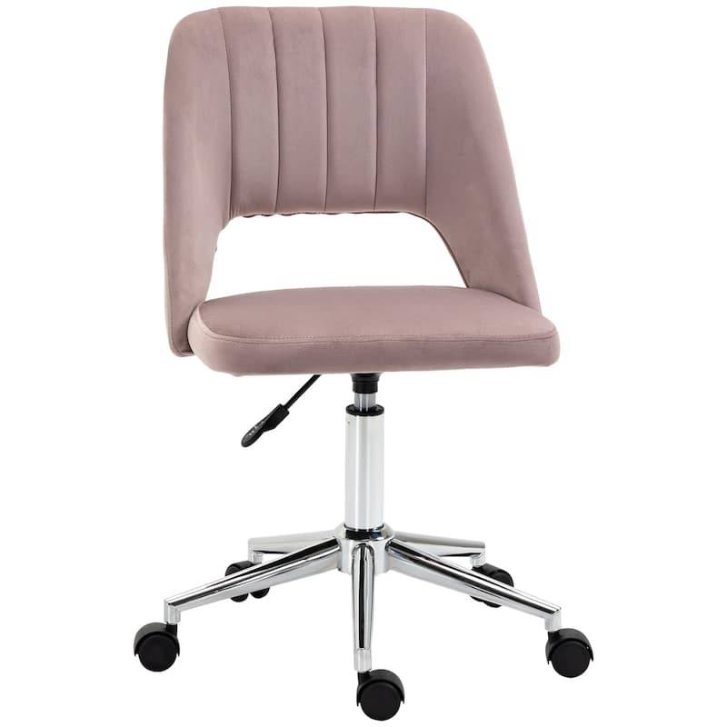 Velvet Fabric Mid Back Office Chair with Wheels, Armless Upholstered Home Office Chair, 360 Swivel Ergonomic Chair - N/A