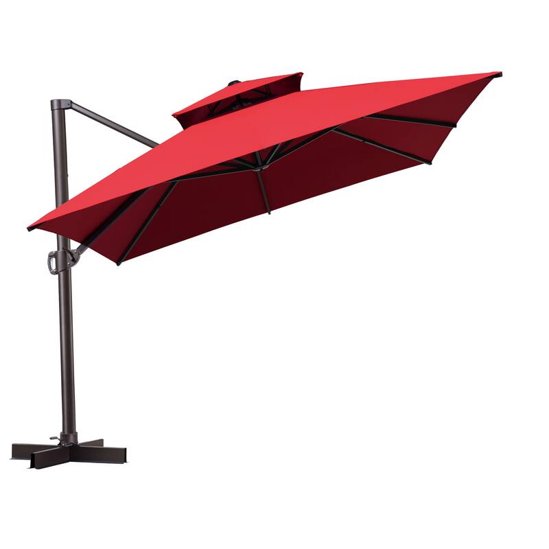 10 x 13 Feet Double Top Rectangular Rotating Patio Offset Cantilever Umbrella with Crank