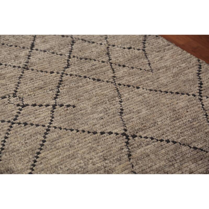 Striped Trellis Moroccan Oriental Area Rug Handmade Wool Carpet - 5'8" x 8'5"