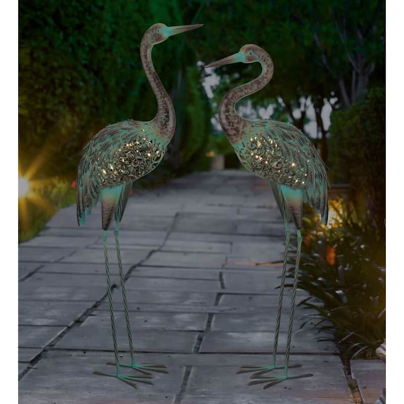 Patina Solar Crane Decor - Down