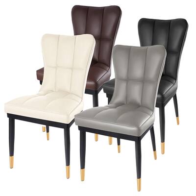 Modern Faux Leather Upholstered Dining Chairs with Checked Pattern