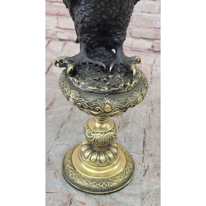 Hot Cast Bronze Eagle On Golden Pedestal Signed Original Wildlife Birds Art By Milo